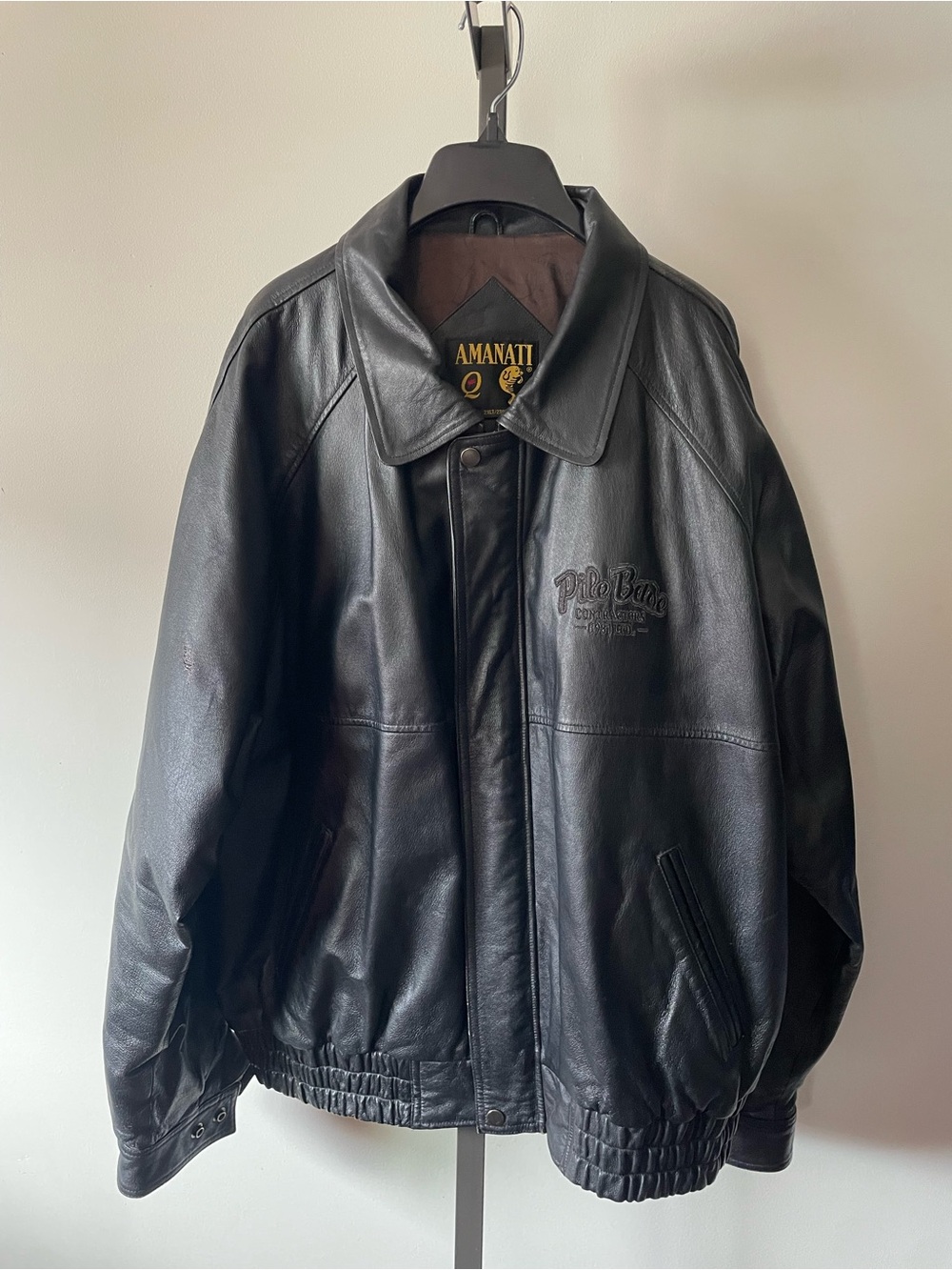 80s 90s Vintage Amanati 100% Leather Bomber Aviator Flight Jacket Mens 2XLT